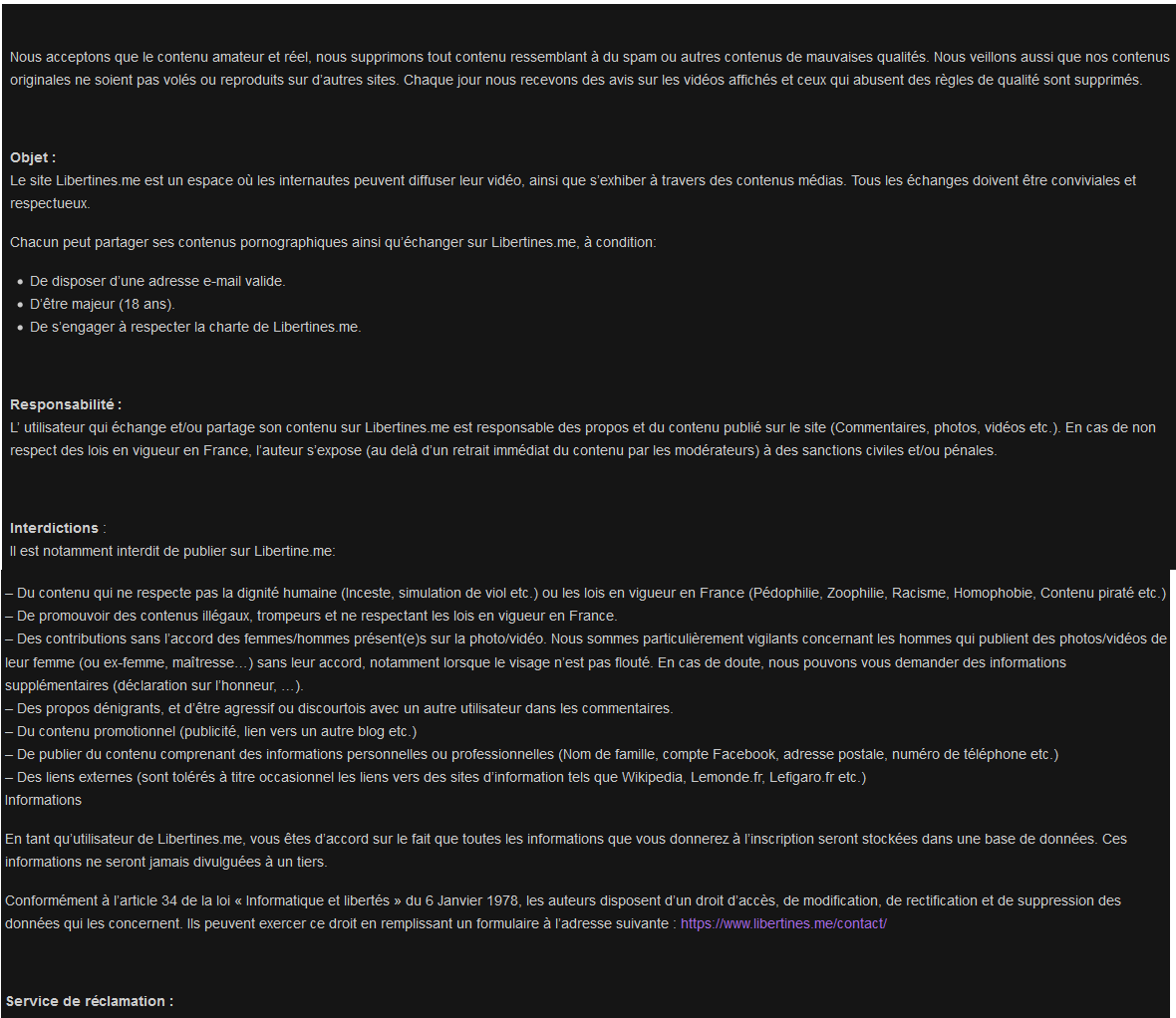 charte - Notre charte concernant la publication de votre vidéo sur Libertines.me :